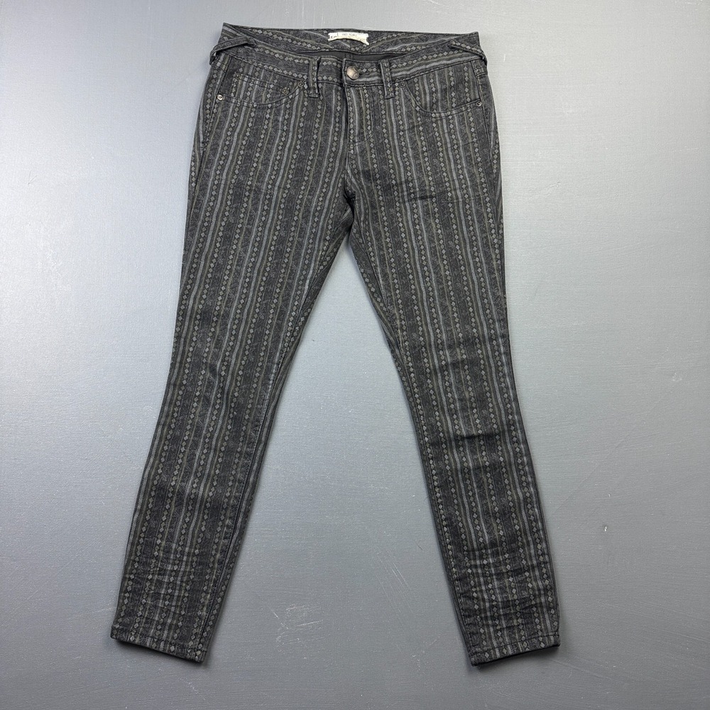 Free People Womens 26 Black Skinny Tribal Boho Stretch Denim Jeans Casual Wear